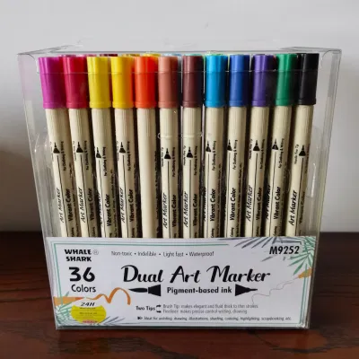 도매 36 색 두 가지 팁 브러쉬 팁 Fineliner 아트 마커 펜 문구 사무용품